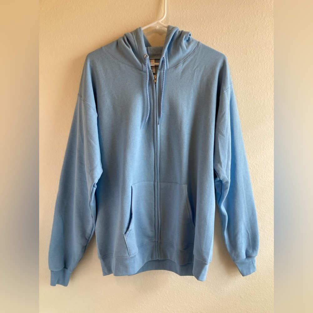 Hanes Men’s Light Blue Zip-Up Hoodie Size M Fleece Lined